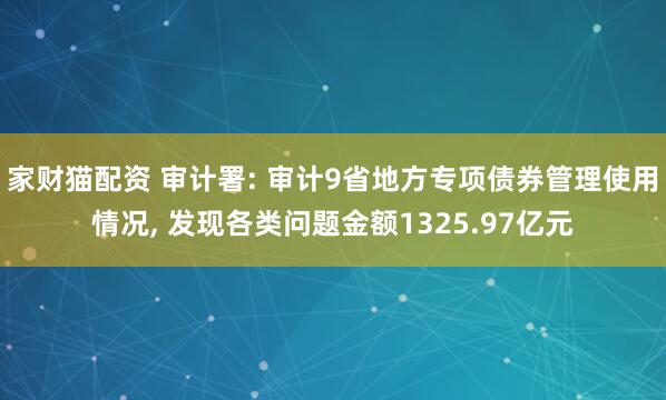 家财猫配资 审计署: 审计9省地方专项债券管理使用情况, 发现各类问题金额1325.97亿元